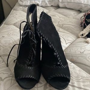 Black chunky cut out heels